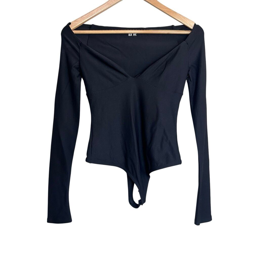 ALIX NYC Black Jansen sweetheart neckline bodysuit Womens XS Top Long Sleeve